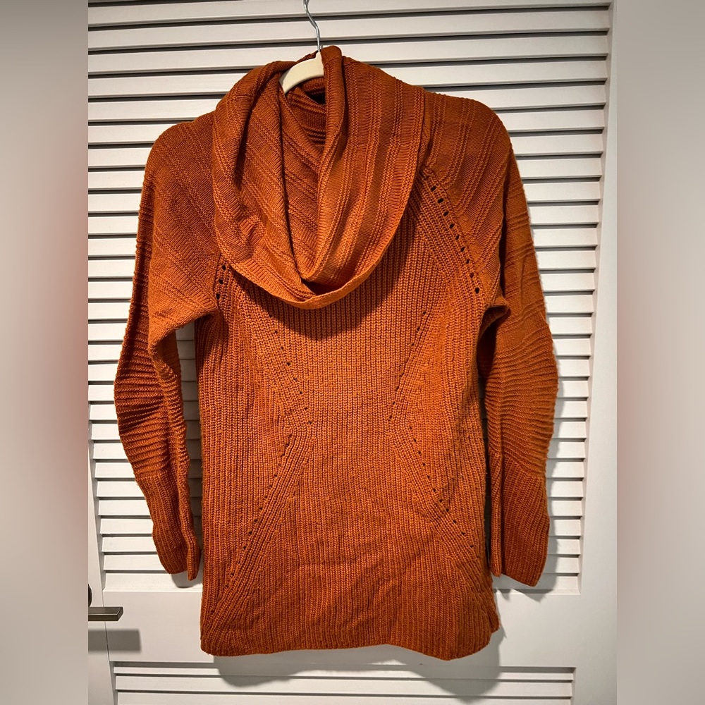 Multi-textured rust sweater with chunky turtleneck